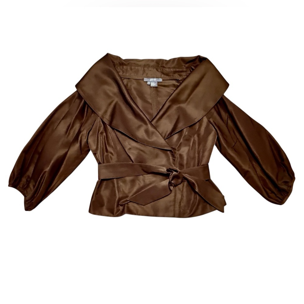 Per Se by Carlisle Chocolate Brown 100% Silk Wrap Blouse Size 10/Medium - Picture 1 of 12